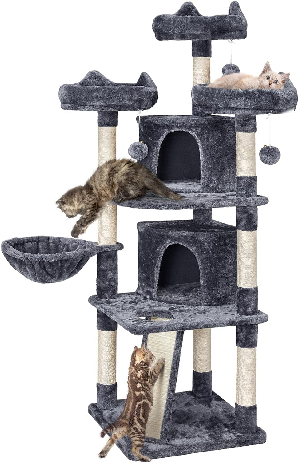 68.5In Multi-Level Large Cat Condo with Sisal-Covered Platforms Scratching Board & Scratching Posts, Cozy Perches, Stable Cat Tower/Tree Pet Play House, Dark Gray