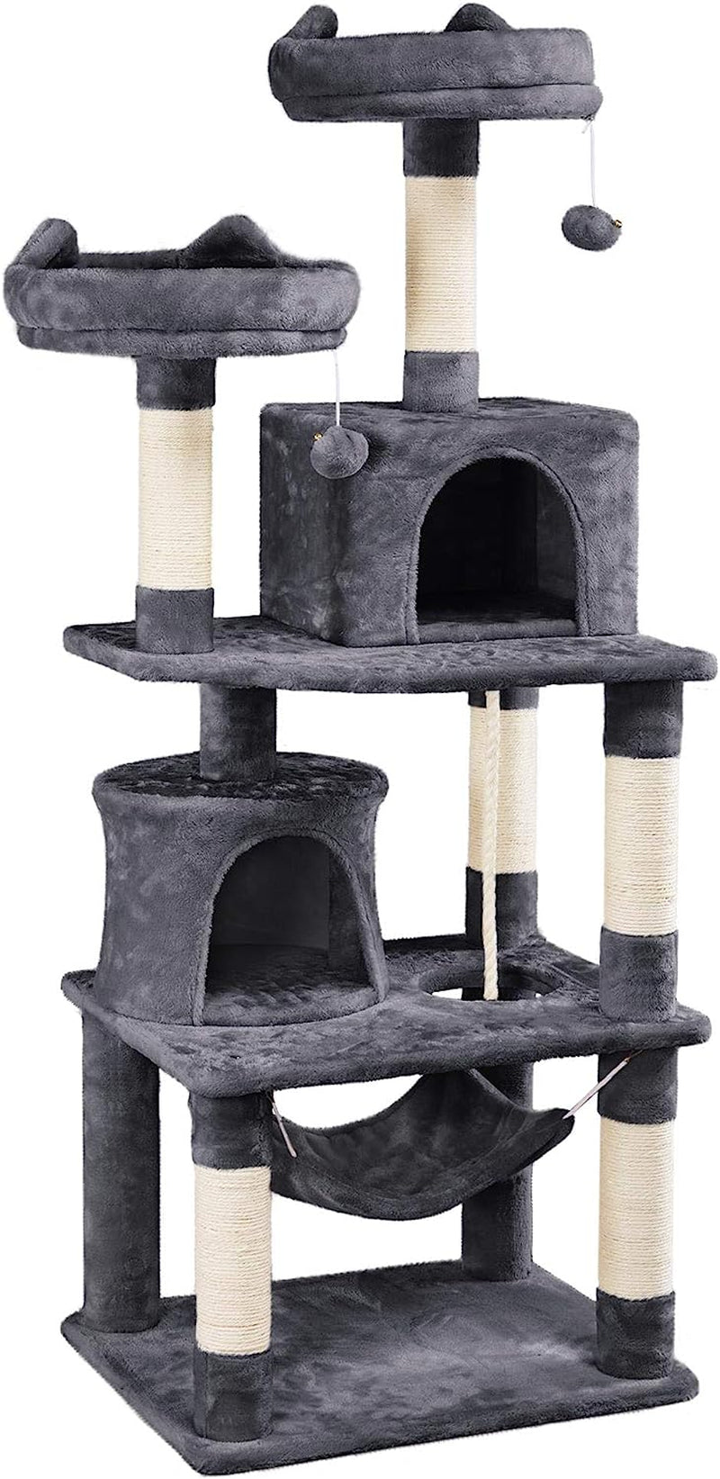 62.2Inches Cat Tree Cat Tower Cat Condo with Platform & Hammock, Scratching Posts for Kittens Pet Play House with Plush Perch for Indoor Activity Relaxing