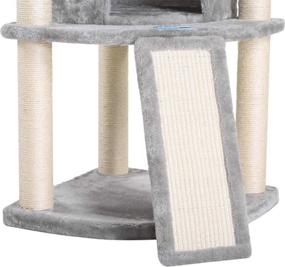 Deluxe 40.5" Cat Tree with Sisal Posts, Plush Perch & Cozy Basket - Light Gray