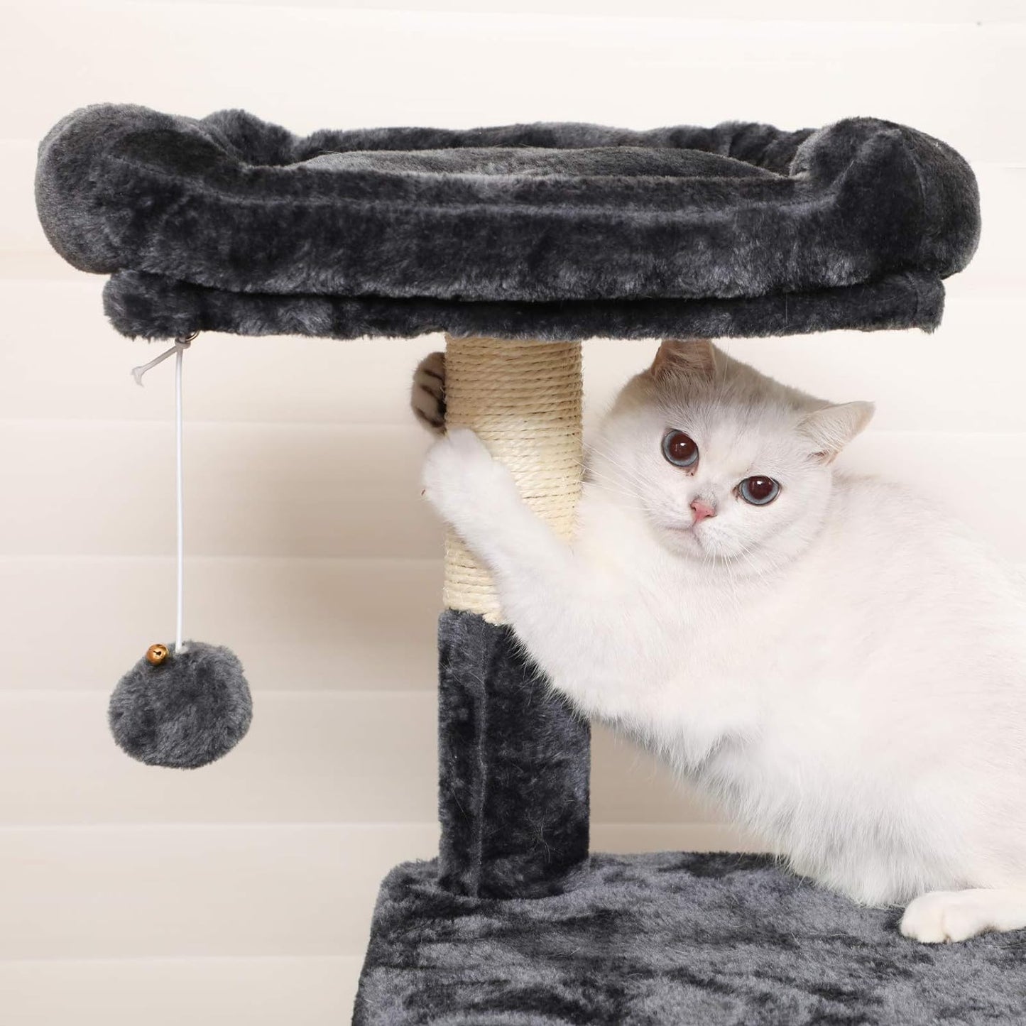 Multi-Level Cat Tree with Cat Cave, Basket Lounger, Padded Perch, Cat Tower, Stable and Safe Plush Cat Condo with Sisal Posts for Kitten, Old Cat, Chubby Cat, Smoky Gray UPCT052G01