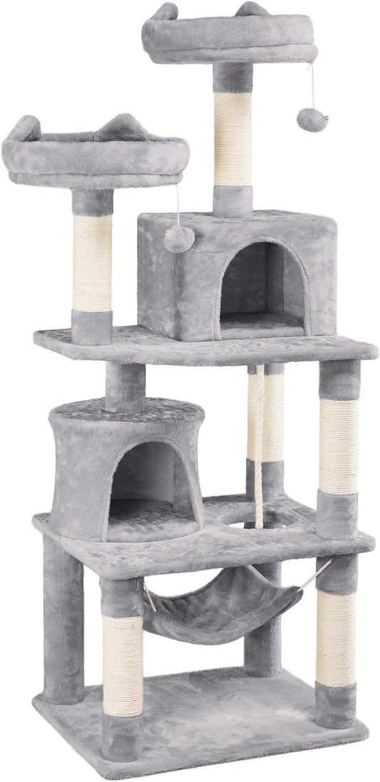 62.2Inches Cat Tree Cat Towers Cat Condo with Platform & Hammock, Scratching Posts for Kittens Pet Play House with Plush Perch for Indoor Activity Relaxing