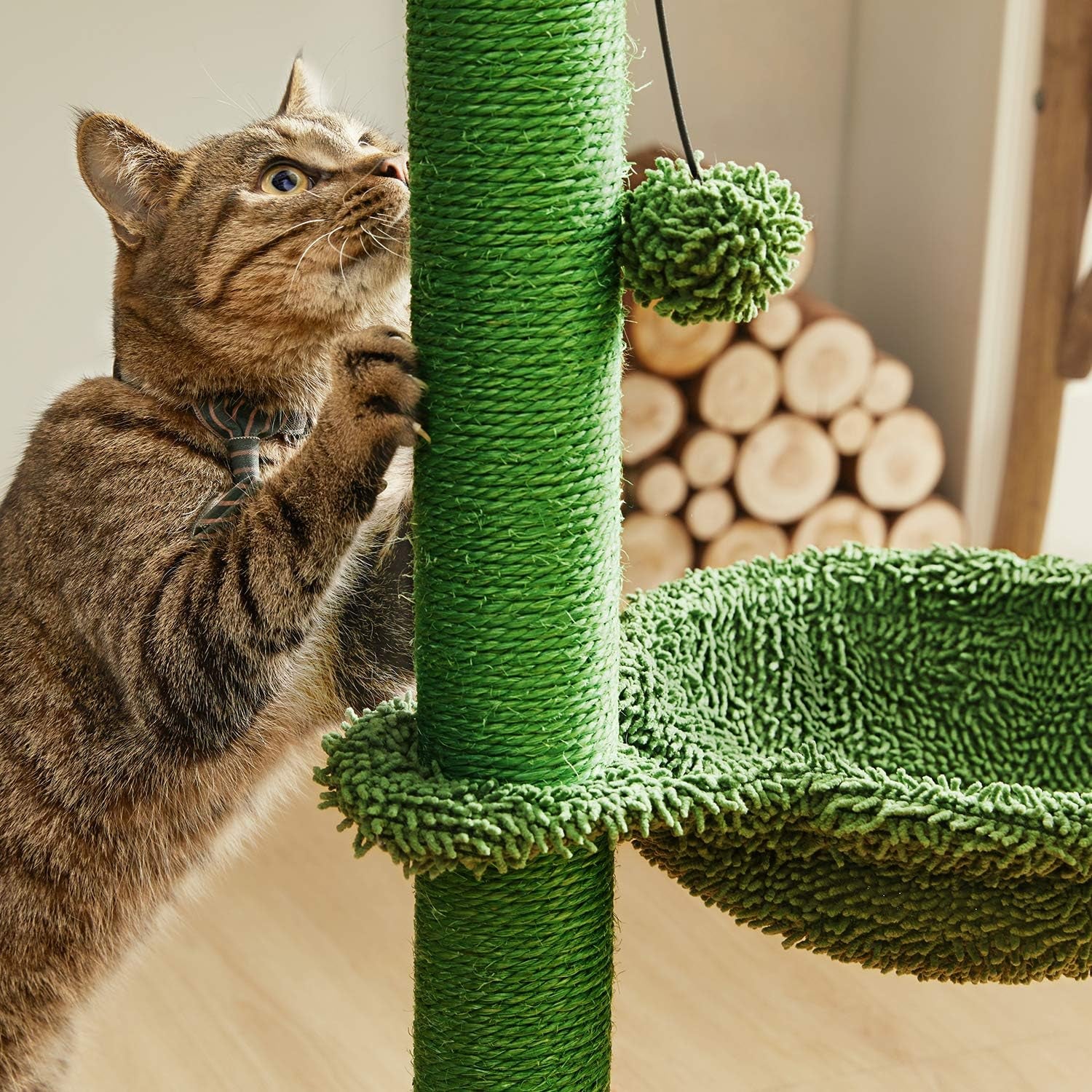 Deluxe 31" Cactus Cat Tree with Cozy Hammock & Scratch-Resistant Sisal for Small Cats - Stylish Brown Design