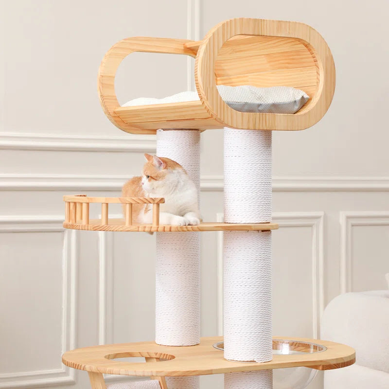 Large Solid Wood Cat Tree Multi-Level Tall Cat Tower Cat Tree for Indoor Cats Large Adult