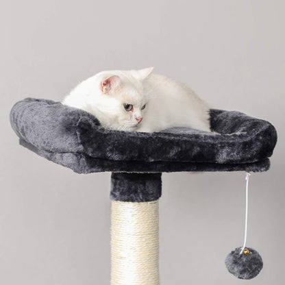 Multi-Level Cat Tree with Cat Cave, Basket Lounger, Padded Perch, Cat Tower, Stable and Safe Plush Cat Condo with Sisal Posts for Kitten, Old Cat, Chubby Cat, Smoky Gray UPCT052G01