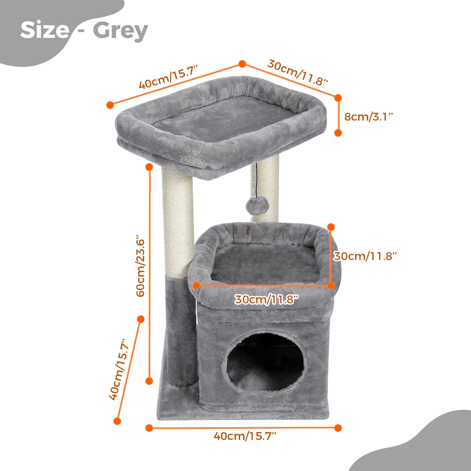 Cat Tree Condo 27" Cat Tower with Large Top Perch and Scratching Posts for Kittens and Medium Cats, Gray