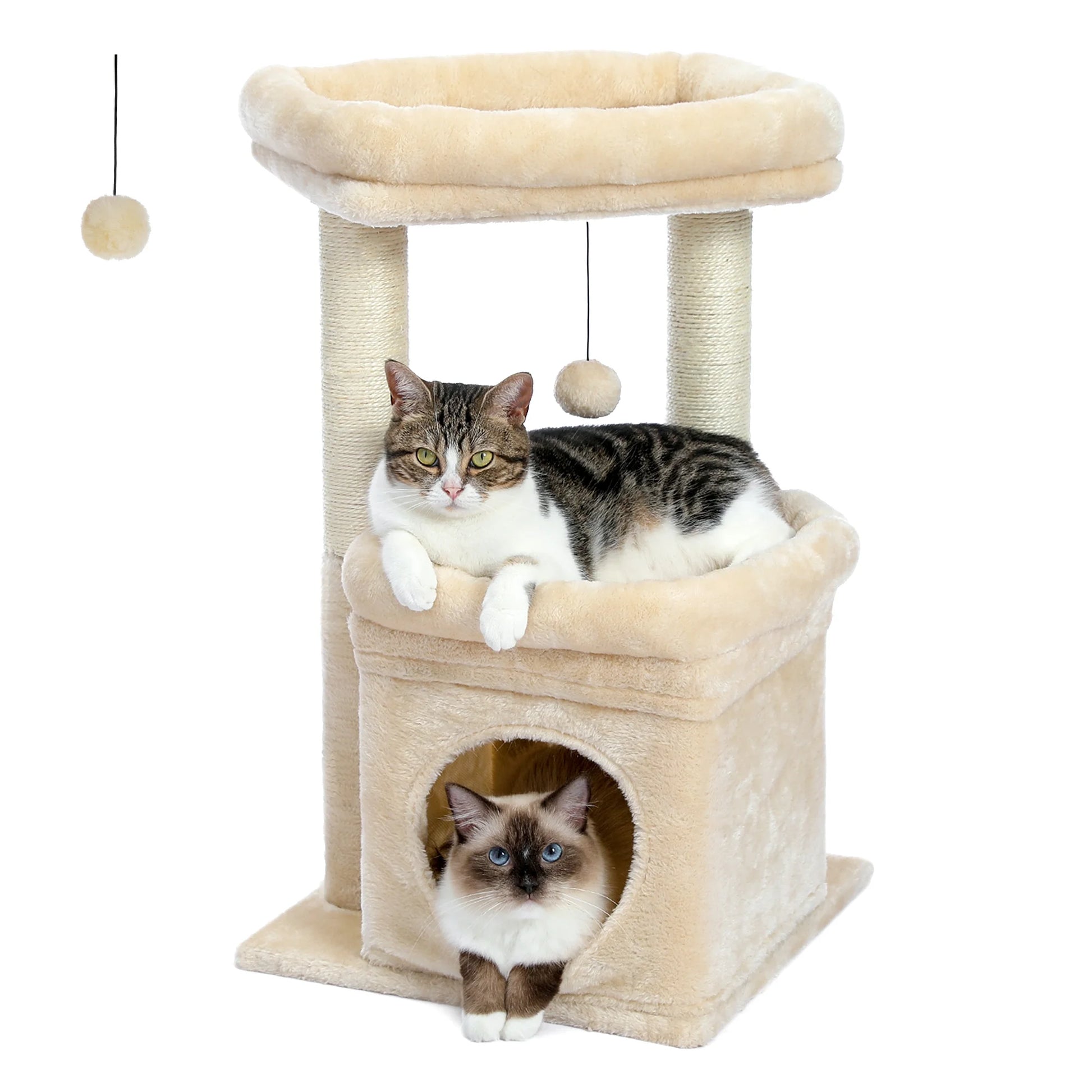 27" Cat Tree for Medium Cats Plush Condo and Scratching Posts, Beige