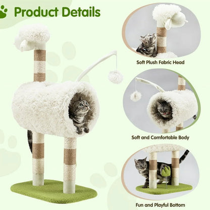 Cat Tree, 39" Cat Tower with Scraching Post & Cat Condo, White