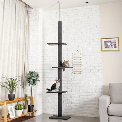 90-107" Floor to Ceiling Cat Tree Tower 4 Tier Tall Cat Climbing Posts Adjustable, Gray