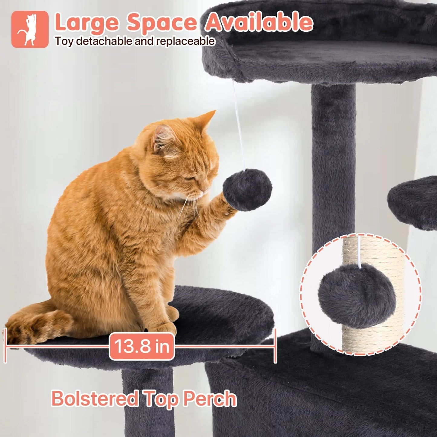 54-In Double Condo Cat Tree Tower Playhouse with Scratching Post & Perch for Indoor, Light Gray