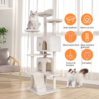 70In Cat Tree Tower for Indoor Cats,Multi-Level Cat Furniture Activity Center with Cat Scratching Posts Stand House Cat Condo with Funny Toys for Kittens Pet Play House, Beige