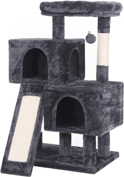 Deluxe Cat Tree Condo with Sisal Scratching Posts & Plush Perch - Ultimate Kitty Activity Center in Grey