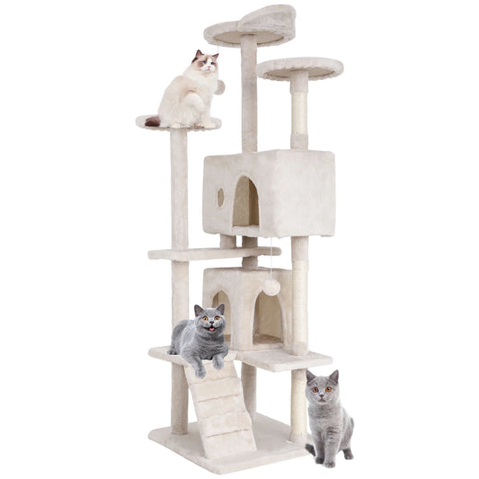 70In Cat Tree Tower for Indoor Cats,Multi-Level Cat Furniture Activity Center with Cat Scratching Posts Stand House Cat Condo with Funny Toys for Kittens Pet Play House, Beige