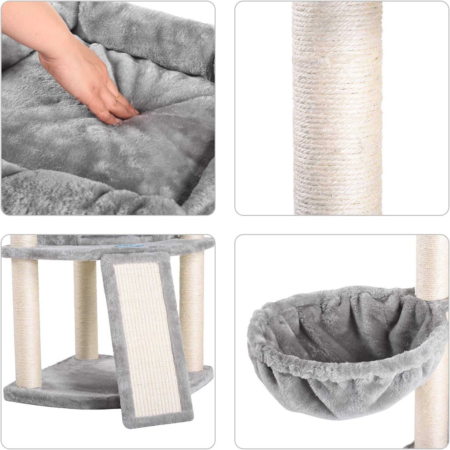 Deluxe 40.5" Cat Tree with Sisal Posts, Plush Perch & Cozy Basket - Light Gray