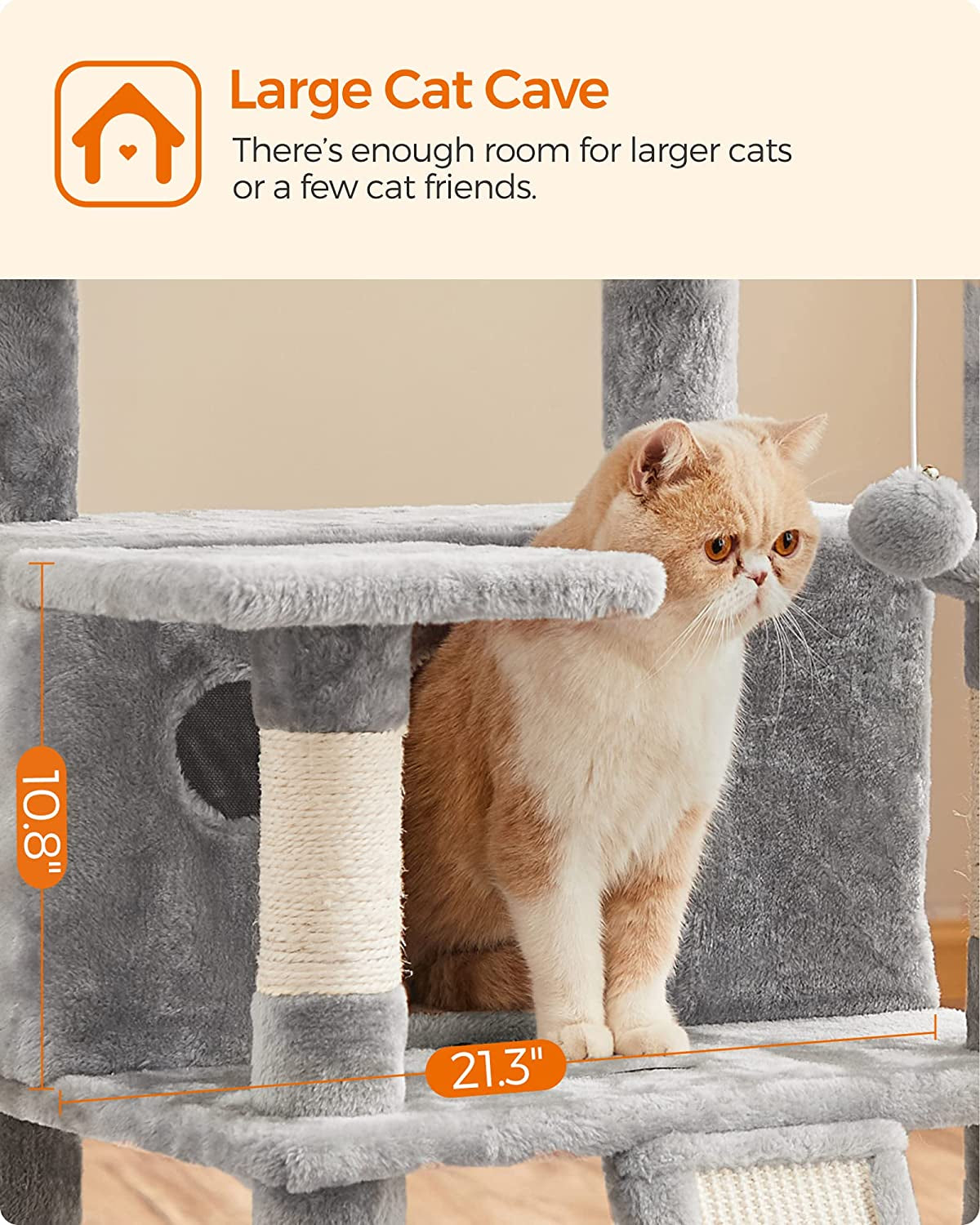 Deluxe 66.5" Light Gray Cat Tree Tower with Scratching Posts, Caves, and Plush Perches - Ultimate Activity Center for Your Feline Friend