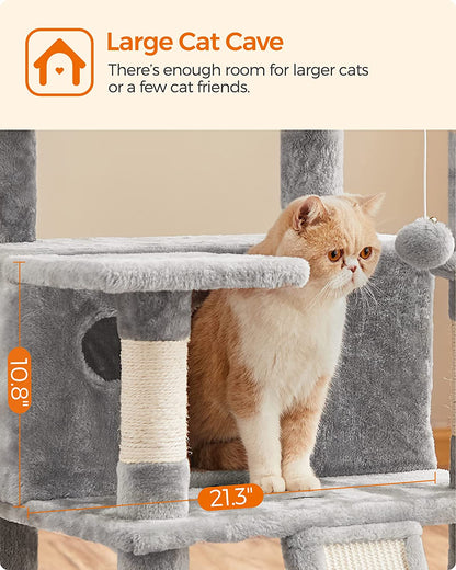 Deluxe 66.5" Light Gray Cat Tree Tower with Scratching Posts, Caves, and Plush Perches - Ultimate Activity Center for Your Feline Friend