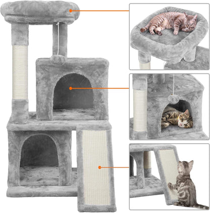 Cat Tree Cat Tower 36-Inch Kitten Stand House Condo with Double Condos, Large Plush Perch & Scratching Board Kitty Furniture Play Center for Indoor Cats Activity