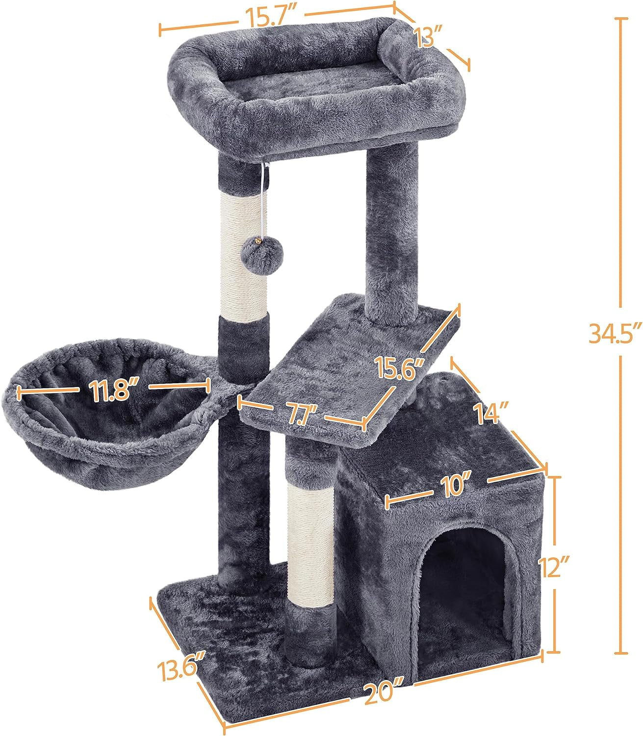 Cat Tree, 34In Cat Tower, Multi-Level Cat Condo with Extra Scratch Boards and Sisal Posts as Kitty Activity Center Cat Stand Tree for Indoor Cats