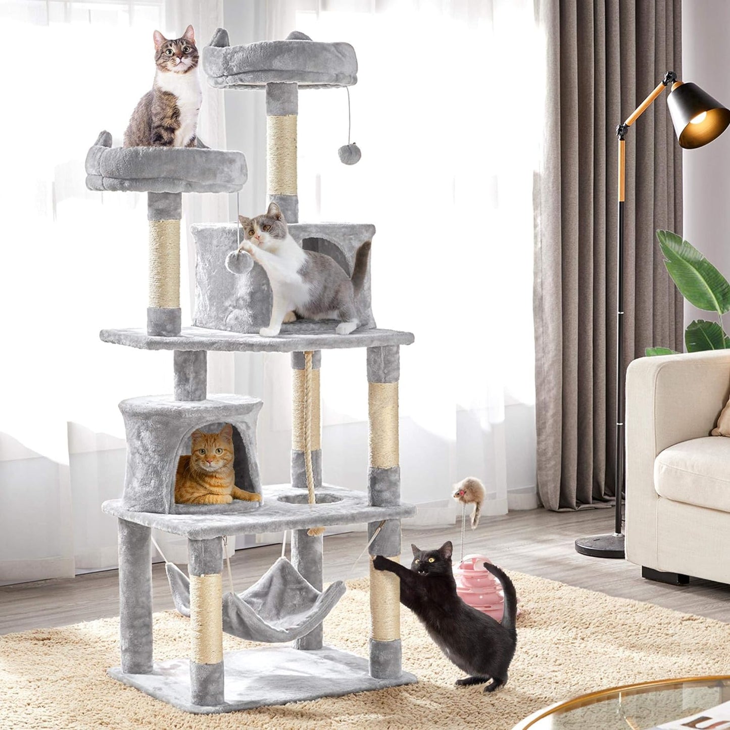 62.2Inches Cat Tree Cat Towers Cat Condo with Platform & Hammock, Scratching Posts for Kittens Pet Play House with Plush Perch for Indoor Activity Relaxing