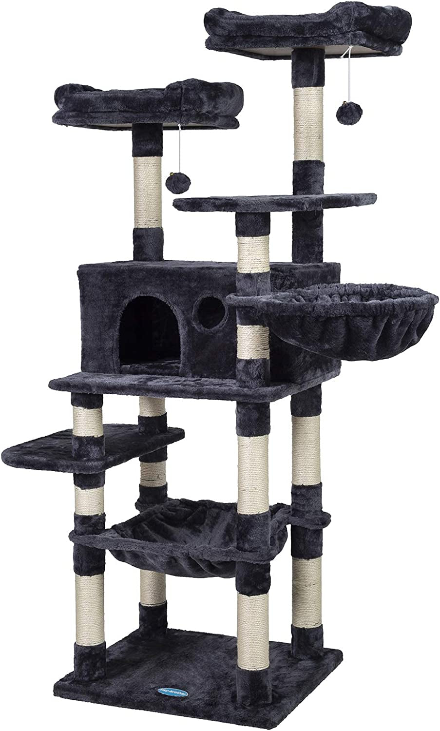 Luxury Cat Tree for Large Cats - Spacious Tower with Scratching Posts, Plush Perches, Cozy Condo & Basket in Smoky Gray