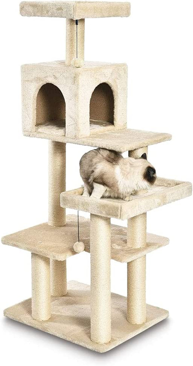 Extra Large Cat Tree Tower with Condo - 24 X 56 X 19 Inches, Beige