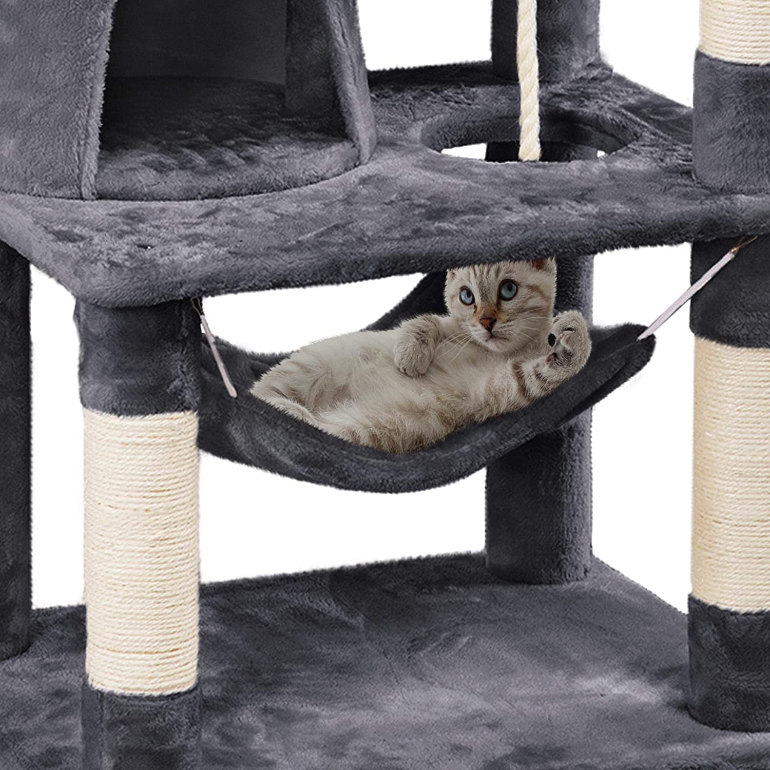 62.2Inches Cat Tree Cat Tower Cat Condo with Platform & Hammock, Scratching Posts for Kittens Pet Play House with Plush Perch for Indoor Activity Relaxing