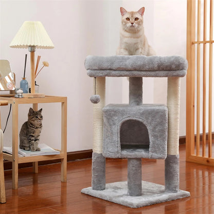 29" Cat Tree Tower for Indoor Cats Cat Condo with Sisal Scratching Posts, Plush Perch, Cat Bed Furniture, Gray