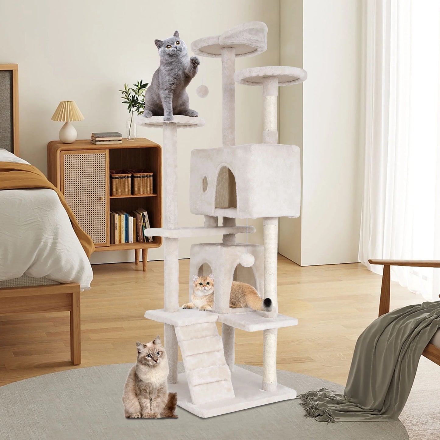 70In Cat Tree Tower for Indoor Cats,Multi-Level Cat Furniture Activity Center with Cat Scratching Posts Stand House Cat Condo with Funny Toys for Kittens Pet Play House, Beige