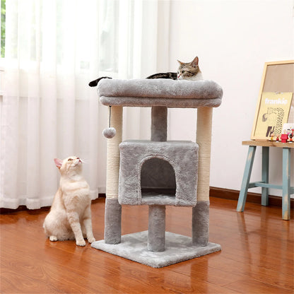 29" Cat Tree Tower for Indoor Cats Cat Condo with Sisal Scratching Posts, Plush Perch, Cat Bed Furniture, Gray