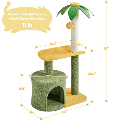 27-Inch Small Cat Tree Tower Kitten Tree with Basket & Perch & Scratching Posts & Furball for Small Cats/Kittens Light Gray