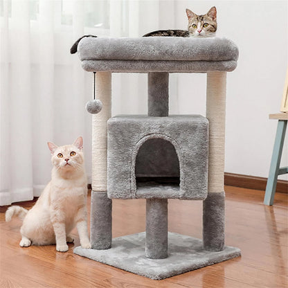 29" Cat Tree Tower for Indoor Cats Cat Condo with Sisal Scratching Posts, Plush Perch, Cat Bed Furniture, Gray