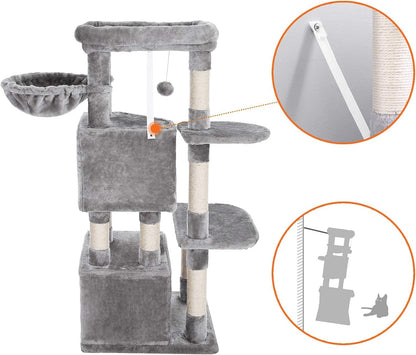 Ultimate Cat Tree Tower with Scratching Posts - 47.2 Inches - Stylish Light Gray Design