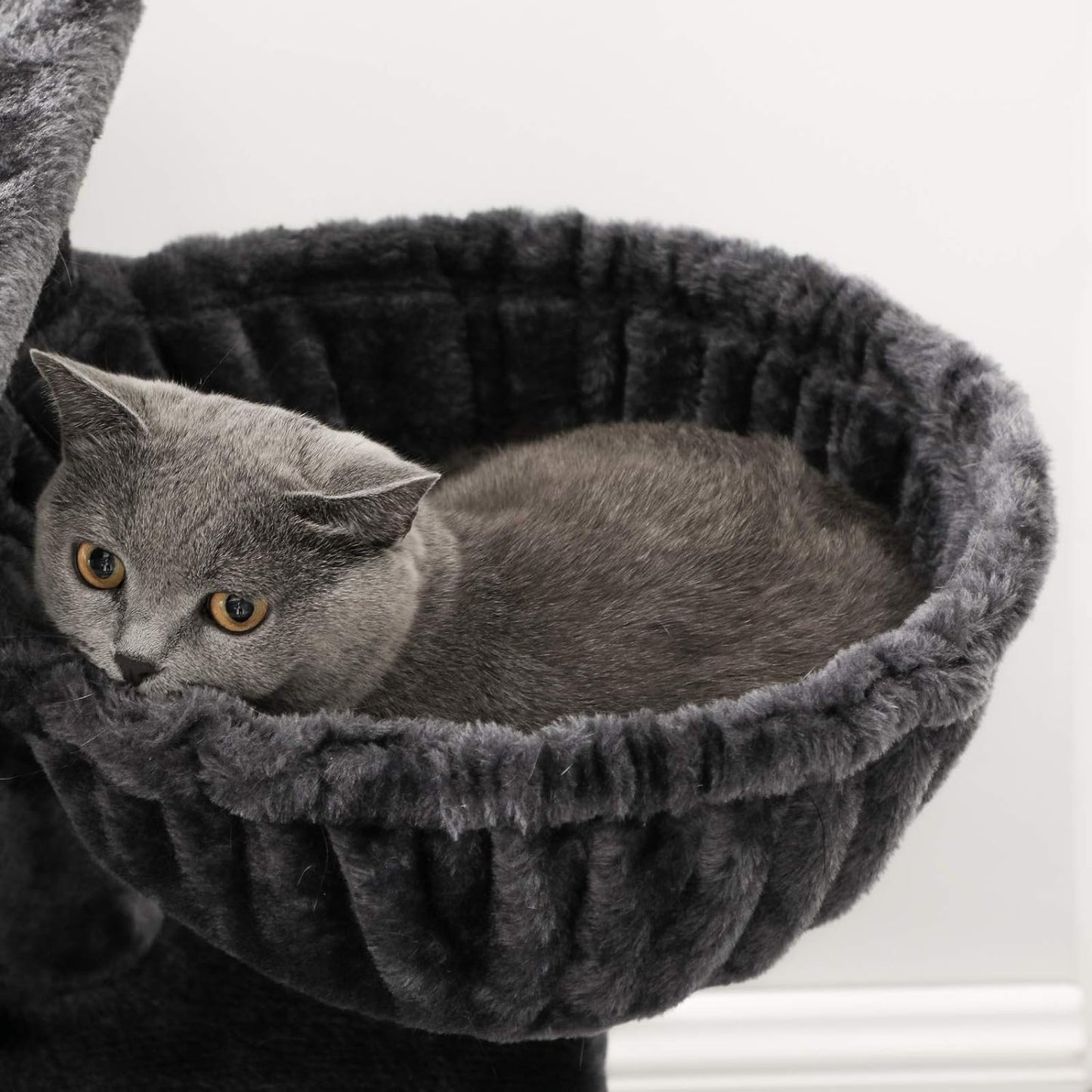 Multi-Level Cat Tree with Cat Cave, Basket Lounger, Padded Perch, Cat Tower, Stable and Safe Plush Cat Condo with Sisal Posts for Kitten, Old Cat, Chubby Cat, Smoky Gray UPCT052G01