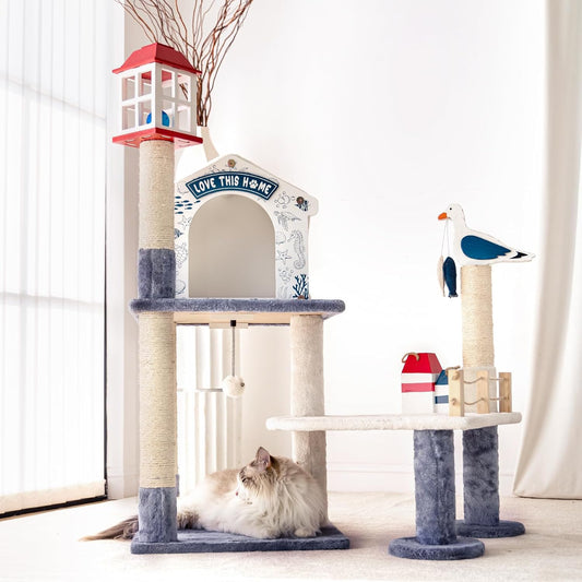 43.5In Cat Tower, Cat Tree with Cozy Condo & Scratching Post, Cat Tree Tower with Jumping Platform for Indoor Cats