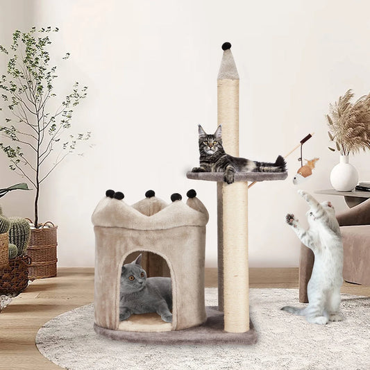 35" Cat Tree, Small Cat Tower with Scratching Post and Cat Condo, Grey