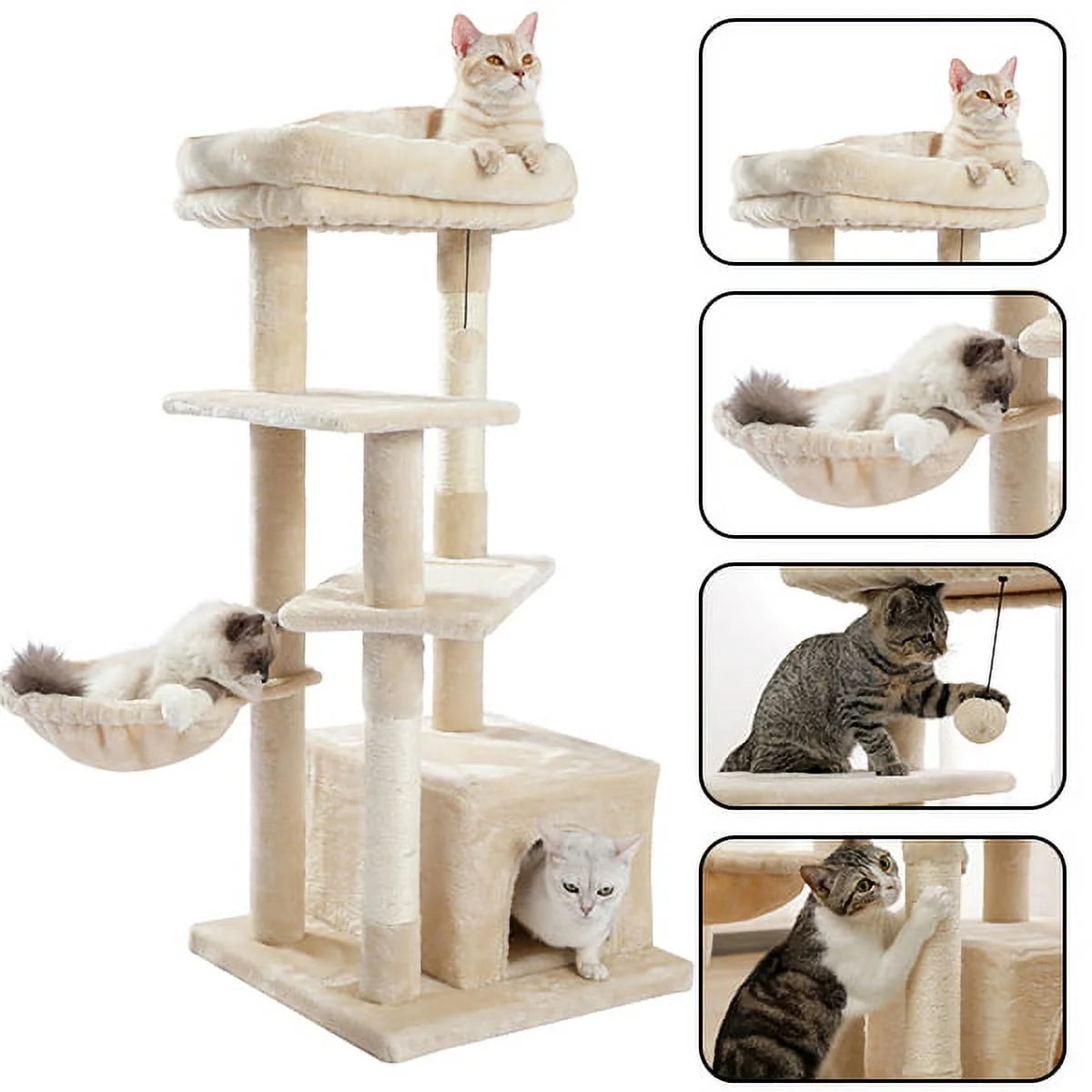 Cat Tree for Indoor Cats, 45Inches Multi-Level Cat Tower with Sisal Covered Scratching Posts, Spacious Condo, Cozy Hammock and Plush Top Perch