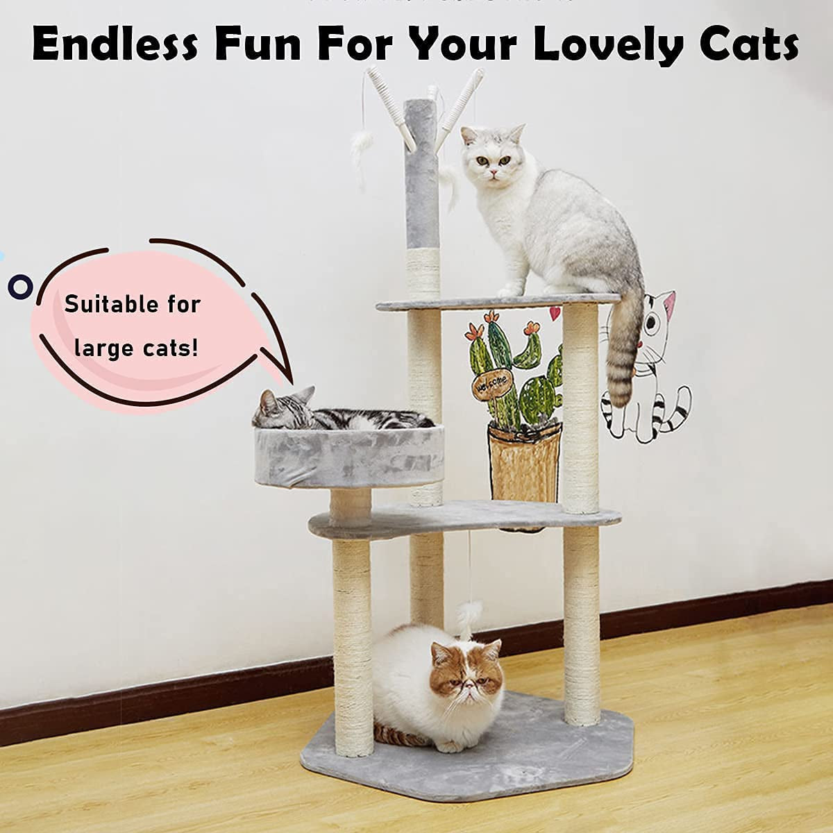 52'' Cat Tree Cat Tower with Scratching Post/Condo/Perch/Platform,Tall Cat Tree for Large Cats and Kitties, Cat Tree House for Indoor Cats