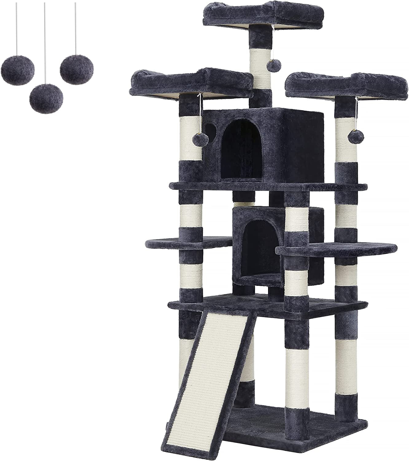 67-Inch Multi-Level Cat Tree for Large Cats, with Cozy Perches, Stable, Smoky Gray UPCT18G