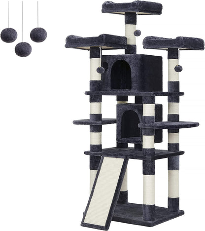 67-Inch Multi-Level Cat Tree for Large Cats, with Cozy Perches, Stable, Smoky Gray UPCT18G