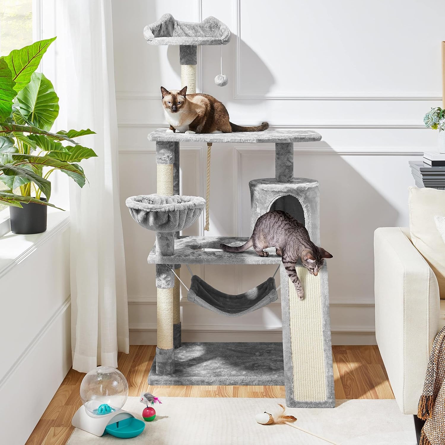 Deluxe 63.5" Multi-Level Cat Tree Tower with Scratching Posts, Platforms & Hammock - Ultimate Activity Center for Kittens and Cats!