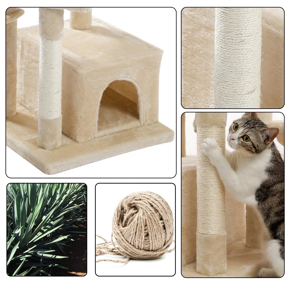 Cat Tree for Indoor Cats, 45Inches Multi-Level Cat Tower with Sisal Covered Scratching Posts, Spacious Condo, Cozy Hammock and Plush Top Perch