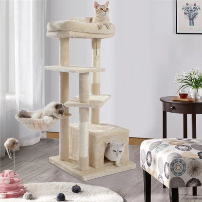 Cat Tree for Indoor Cats, 45Inches Multi-Level Cat Tower with Sisal Covered Scratching Posts, Spacious Condo, Cozy Hammock and Plush Top Perch