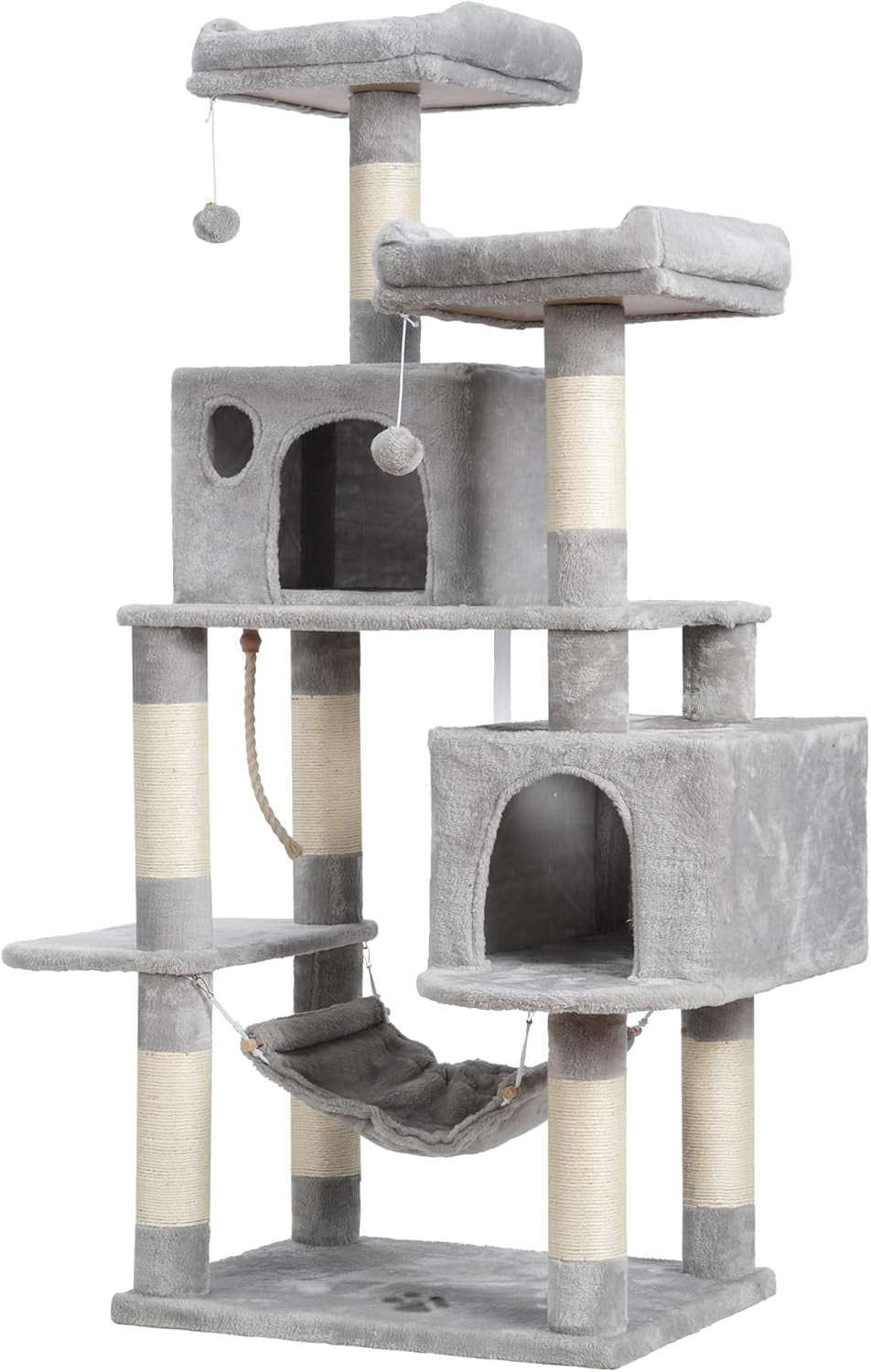 Ultimate Large Multi-Level Cat Tree Condo with Plush Condos, Hammock & Sisal Scratching Posts - Perfect for Cats & Kittens - Light Gray