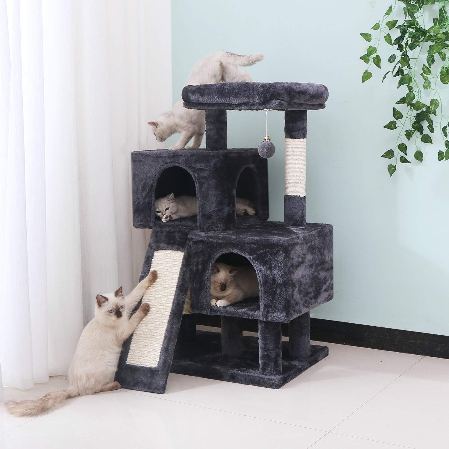 Deluxe Cat Tree Condo with Sisal Scratching Posts & Plush Perch - Ultimate Kitty Activity Center in Grey