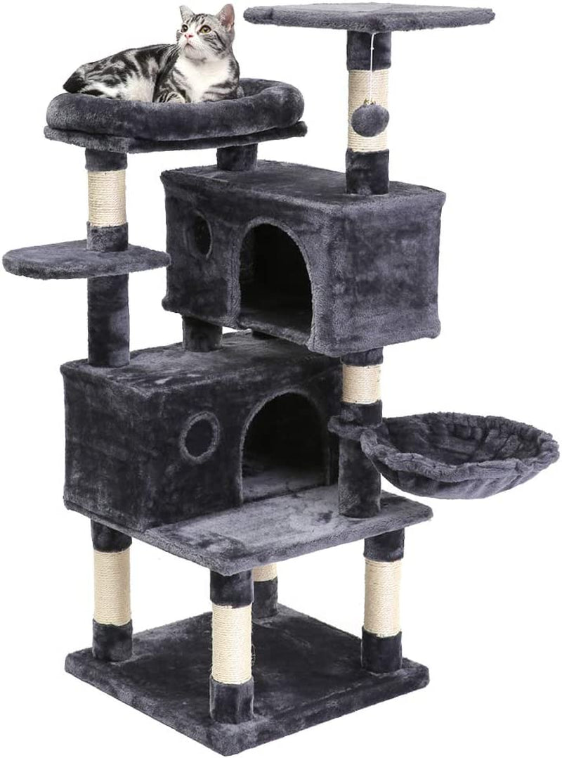 Cat Tree Condo Furniture with Scratching Posts, Plush Cozy Perch and Dangling Balls, Multi-Level Kitten Tower - Dark Gray