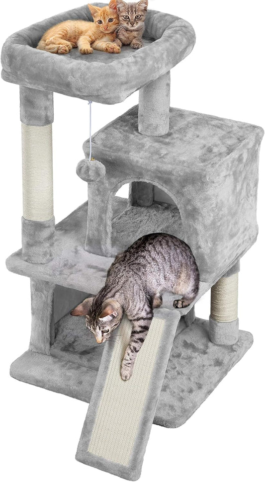 Cat Tree Cat Tower 36-Inch Kitten Stand House Condo with Double Condos, Large Plush Perch & Scratching Board Kitty Furniture Play Center for Indoor Cats Activity