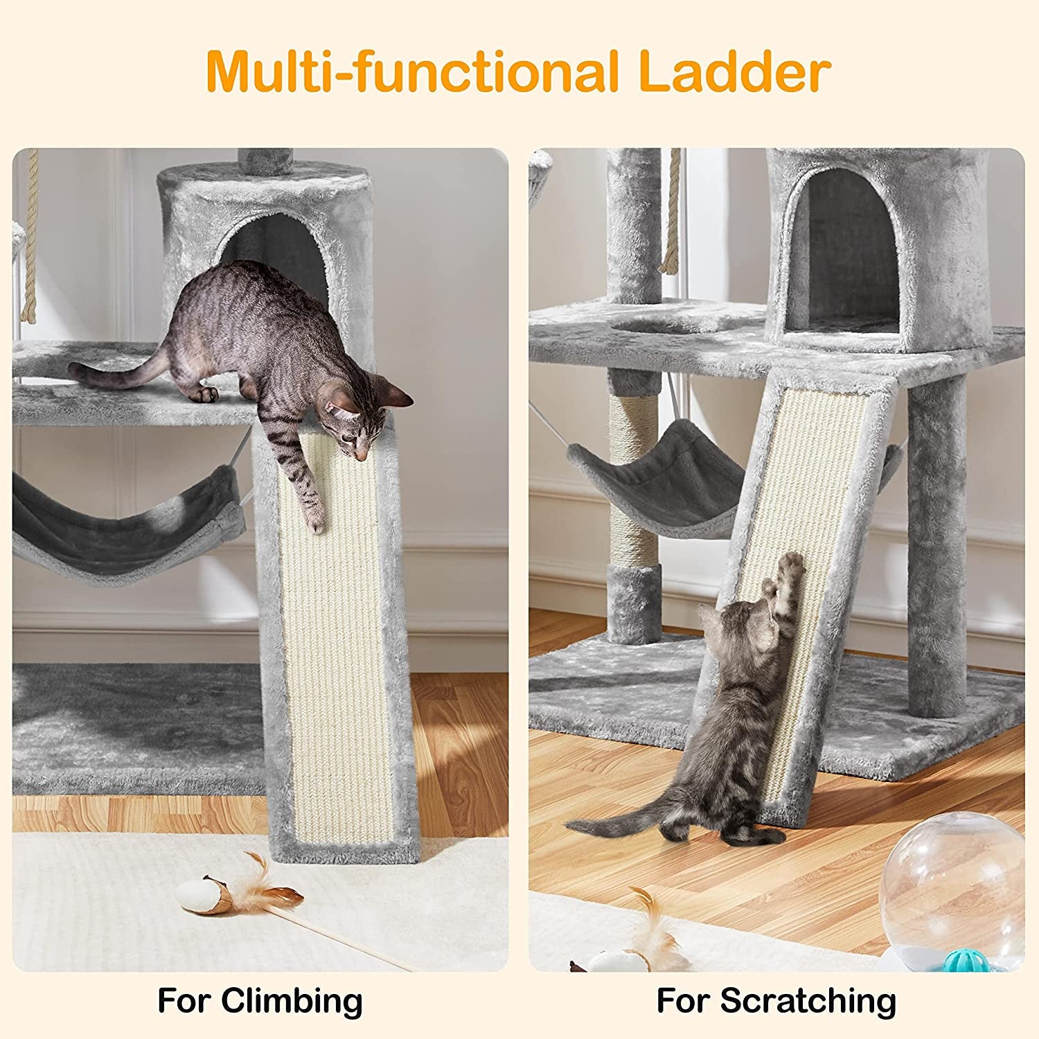 Deluxe 63.5" Multi-Level Cat Tree Tower with Scratching Posts, Platforms & Hammock - Ultimate Activity Center for Kittens and Cats!