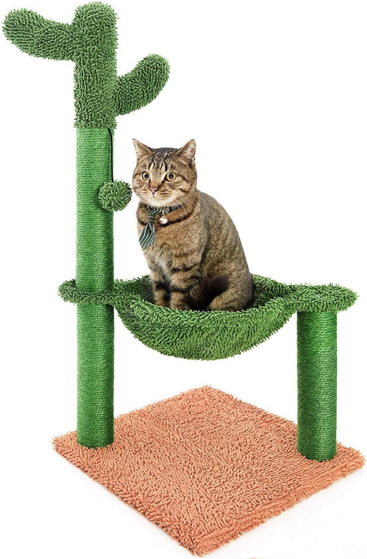 Deluxe 31" Cactus Cat Tree with Cozy Hammock & Scratch-Resistant Sisal for Small Cats - Stylish Brown Design