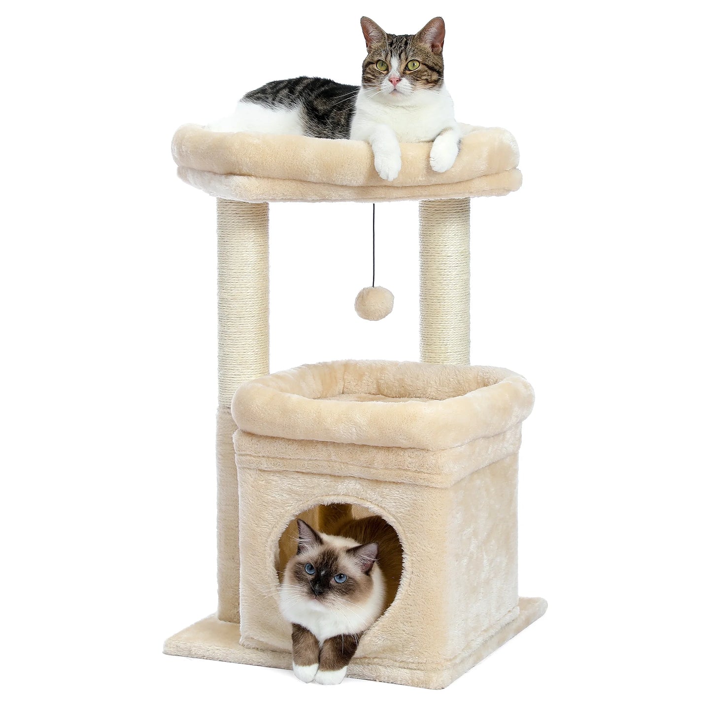 27" Cat Tree for Medium Cats Plush Condo and Scratching Posts, Beige