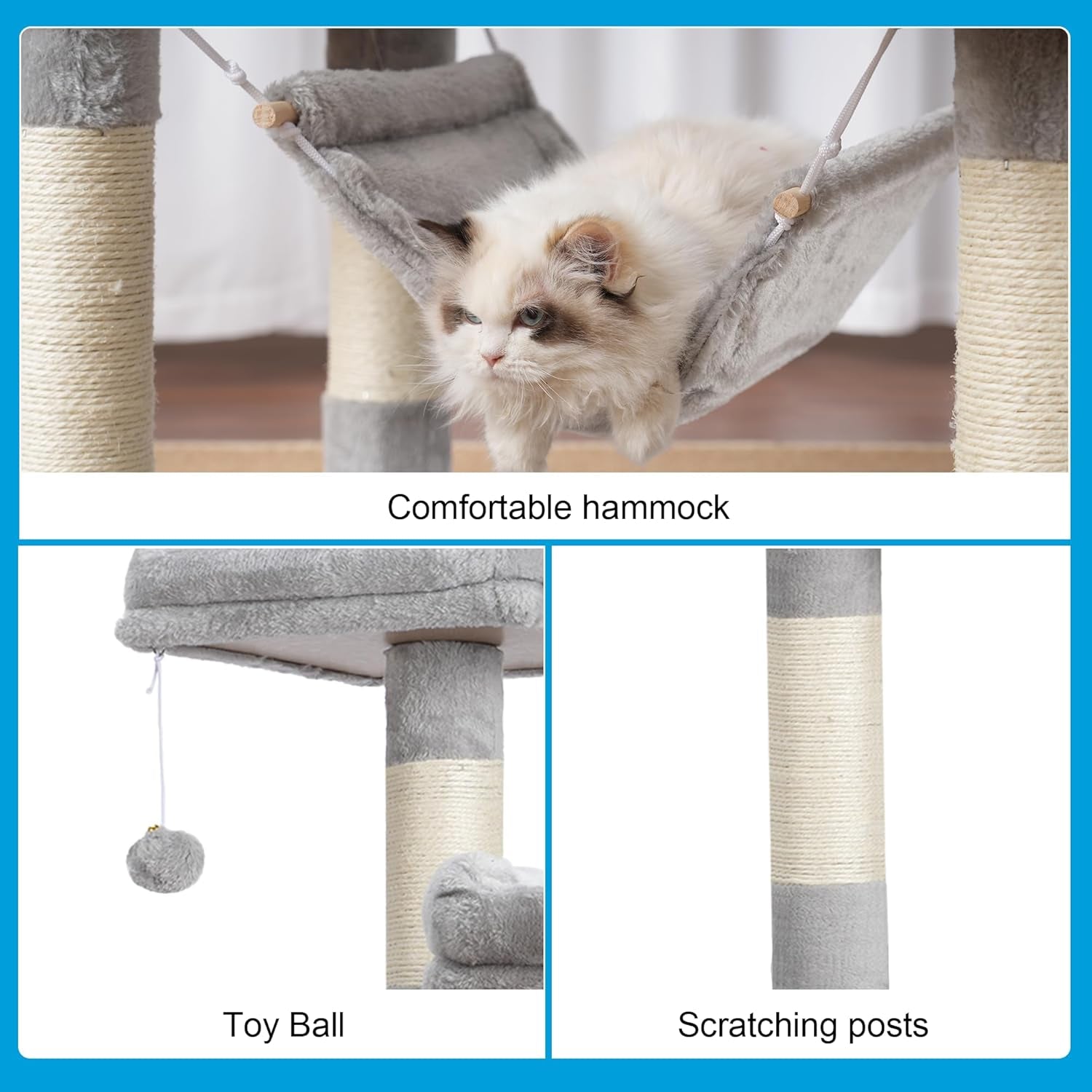 Ultimate Large Multi-Level Cat Tree Condo with Plush Condos, Hammock & Sisal Scratching Posts - Perfect for Cats & Kittens - Light Gray