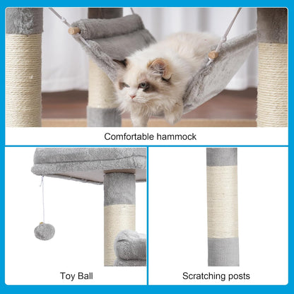 Ultimate Large Multi-Level Cat Tree Condo with Plush Condos, Hammock & Sisal Scratching Posts - Perfect for Cats & Kittens - Light Gray